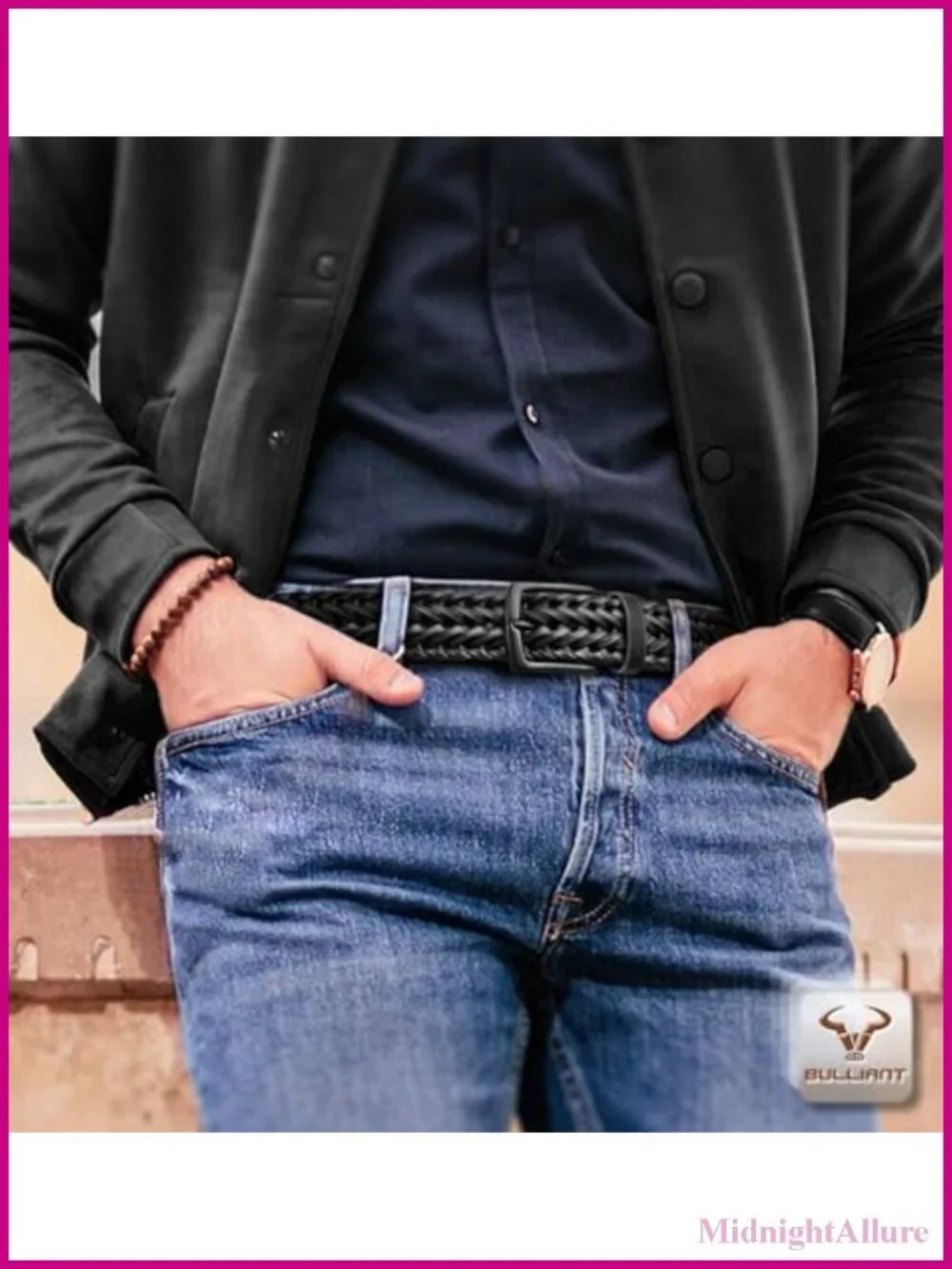 Men's Braided Woven Leather Belt 2 Pack Adjustable Gift Boxed